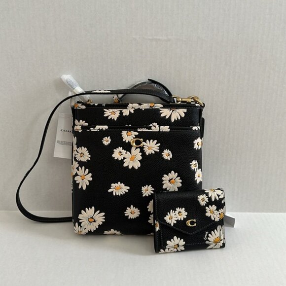 Coach Handbags - NWT Coach Black Floral Leather Crossbody Bag & Matching Wallet Purse Set